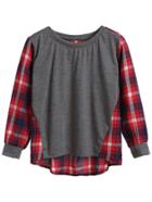 Romwe Multicolor Plaid Long Sleeve High Low Blouse
