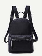 Romwe Black Pu Trim Zip Front Nylon Backpack