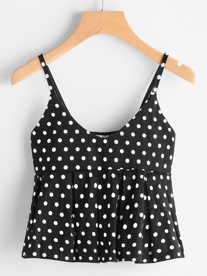 Romwe Polka Dot Peplum Cami Top