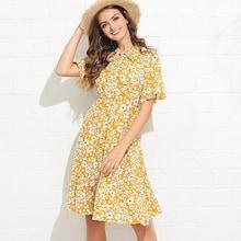 Romwe Tie Neck Daisy Tea Dress