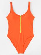Romwe Zipper Front Swimsuit