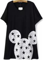 Romwe Star Mickey Print Black T-shirt
