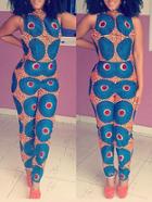 Romwe Sleeveless Ring Print Slim Jumpsuit