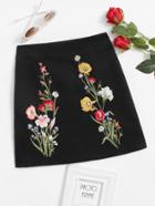 Romwe Floral Embroidered Zip Up Back Skirt