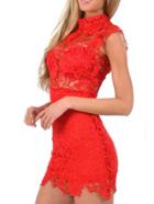 Romwe High Neck Lace Bodycon Dress