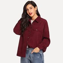 Romwe Drop Shoulder Button Up Corduroy Utility Jacket