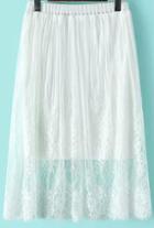 Romwe White Elastic Waist Sheer Lace Skirt