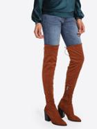 Romwe Block Heeled Lace Up Back Suede Boots