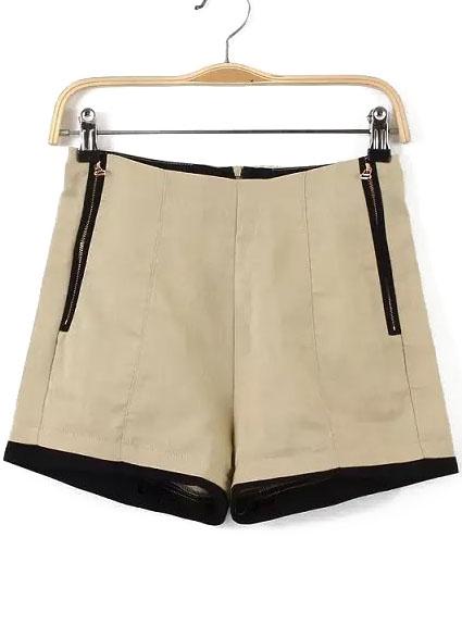 Romwe With Zipper Slim Apricot Shorts