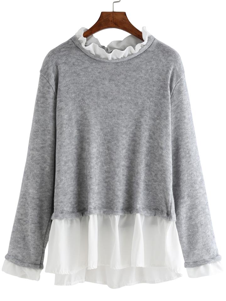 Romwe Ruffle Collar Loose Grey Blouse