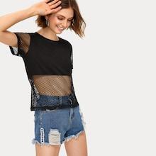 Romwe Contrast Fishnet Tee