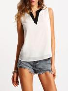 Romwe Contrast V Neck Chiffon Top