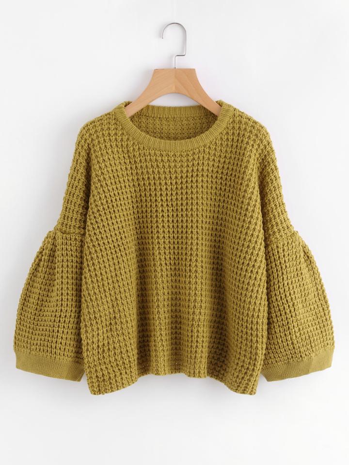 Romwe Puff Sleeve Textured Jumper