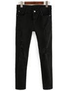 Romwe Ripped Black Straight Jeans