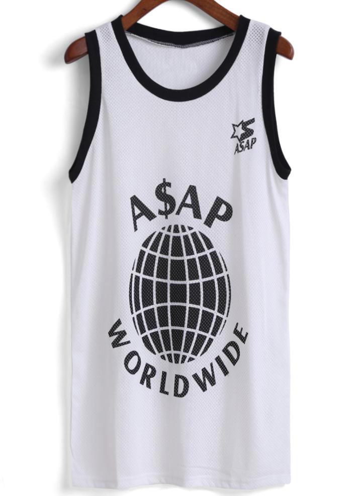 Romwe World Print White Tank Top