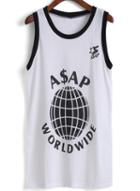 Romwe World Print White Tank Top