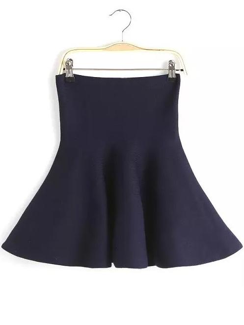 Romwe Knit Flare Navy Skirt