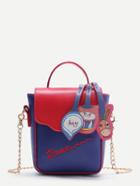 Romwe Cartoon Decorated Pu Crossbody Bag With Letter Embroidery