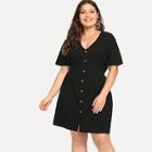 Romwe Plus Single-breasted Solid Dress