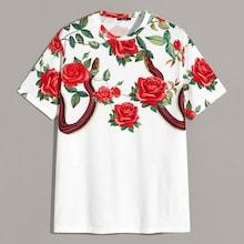 Romwe Guys Floral And Snake Print Tee