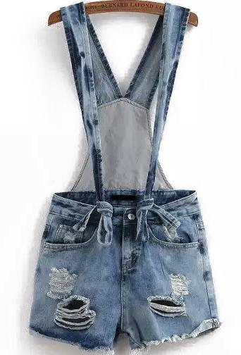 Romwe Straps Ripped Denim Jumpsuit