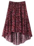 Romwe Multicolor Print Elastic Waist High Low Skirt