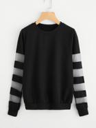 Romwe Striped Sheer Sleeve Sweatshirt