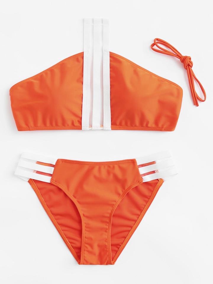 Romwe Bow Tie Halter Bikini Set