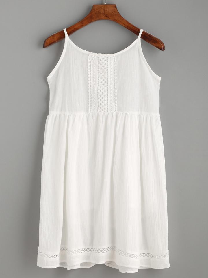 Romwe White Crochet Insert High Waist Cami Top