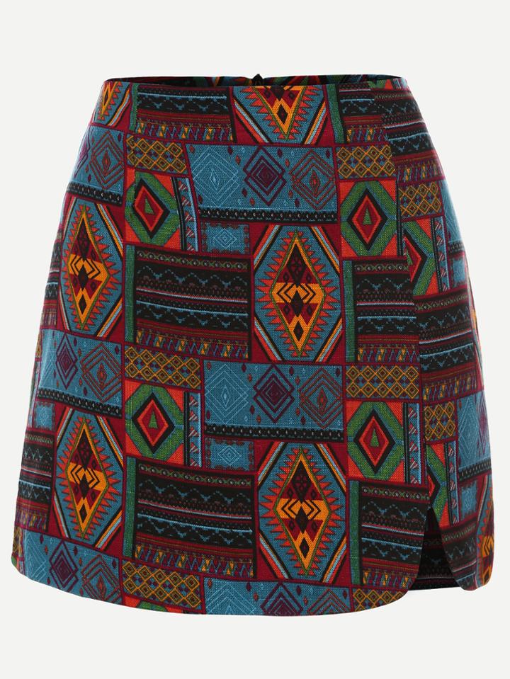 Romwe Multicolor Tribal Print A Line Skirt