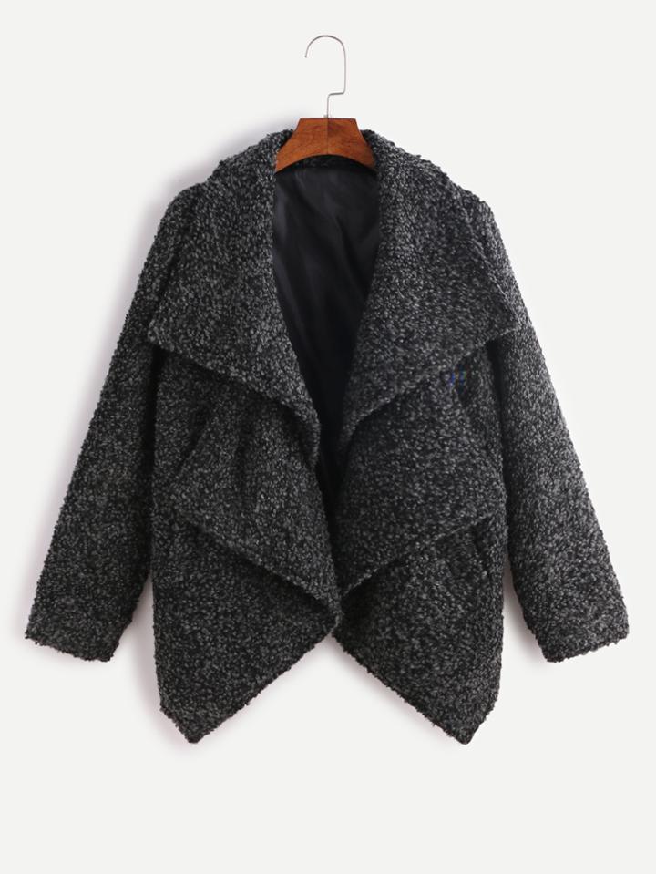 Romwe Dark Grey Double Collar Asymmetric Sherpa Coat