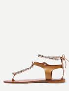 Romwe Brown Faux Leather T-strap Sandals