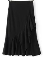 Romwe Black Ruffle Trim A Line Skirt