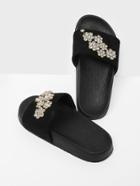 Romwe Rhinestone Flower Design Flat Sandals