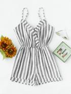 Romwe Striped Fold Over Bow Tie V Back Cami Romper