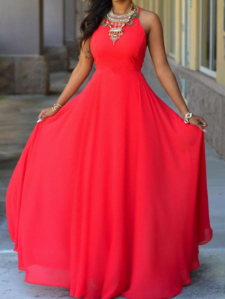 Romwe High Neck Crisscross Back Maxi Dress