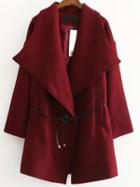 Romwe Burgundy Shawl Collar Wool Blend Coat With Self Tie