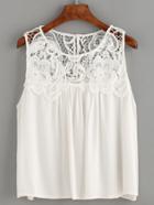 Romwe White Crochet Hollow Out Sleeveless Top