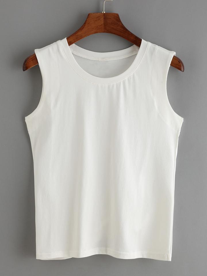 Romwe Crew Neck White Tank Top
