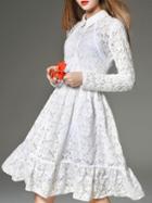 Romwe White Contrast Collar Ruffle A-line Lace Dress