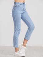 Romwe Pale Blue Letter Embroidered Ankle Jeans