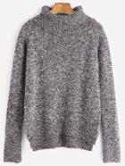Romwe Black Turtleneck Raglan Sleeve High Low Slub Sweater