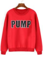 Romwe Letter Print Thicken Red Sweatshirt