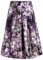 Romwe Floral Print Midi Purple Skirt