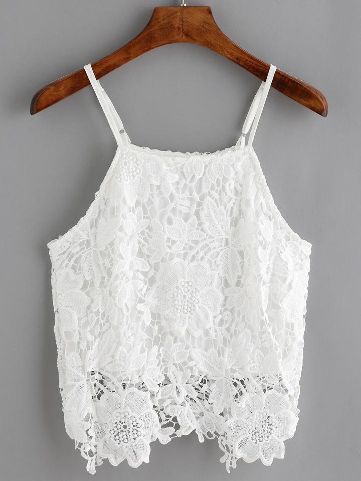 Romwe Spaghetti Strap Crochet Cami Top