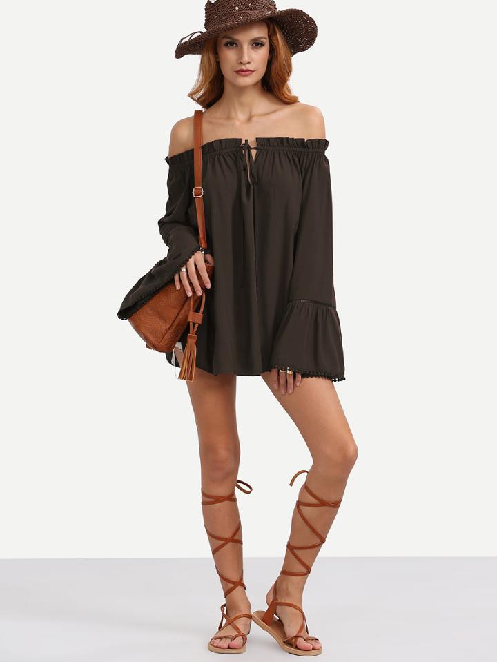 Romwe Black Off The Shoulder Ruffle Blouse