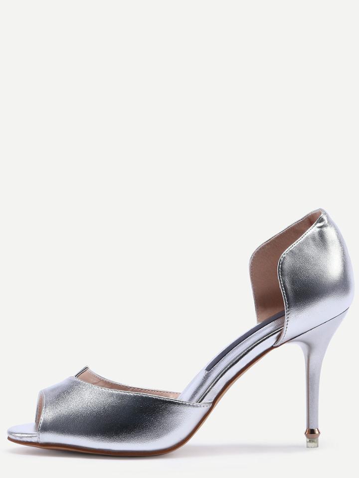Romwe Silver Block Mule Stiletto Heels