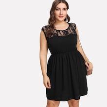 Romwe Plus Flower Lace Panel Dress