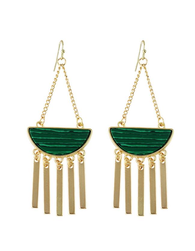 Romwe Green Tassel Turquoise Long Earrings