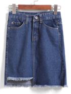 Romwe Cut Out Fringe Denim Skirt
